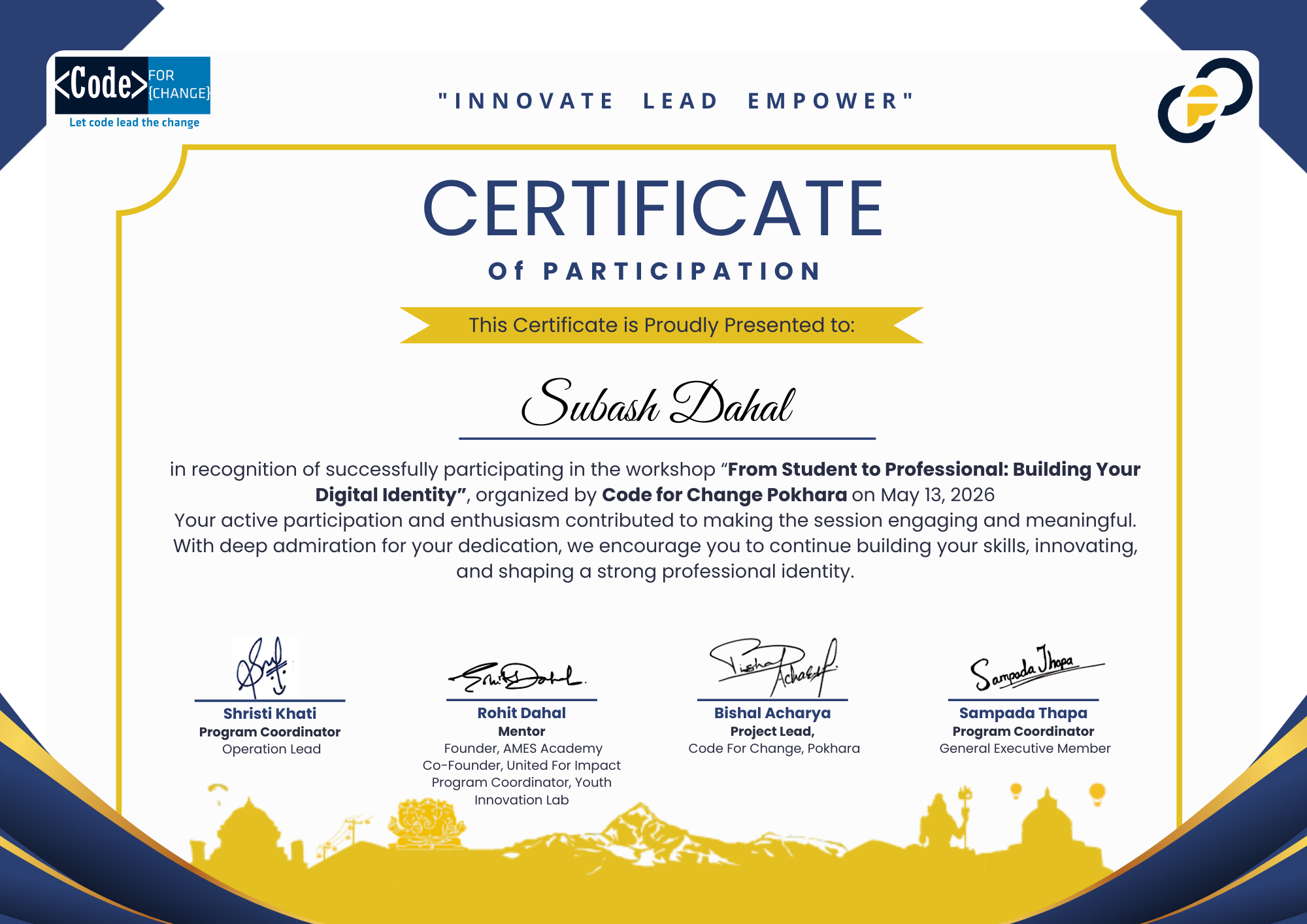 Digital Identity Workshop certificate