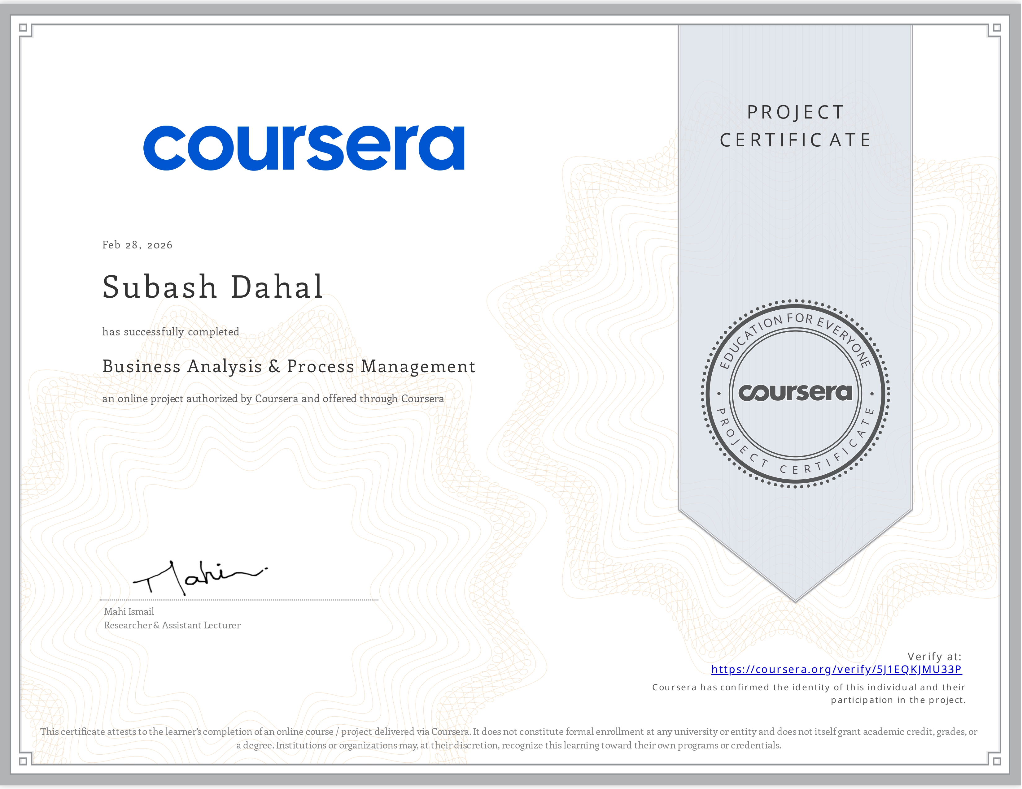 Business Analysis & Process Management - Coursera